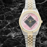 Elegant 5th Rose Quartz Wedding Anniversary Watch<br><div class="desc">Celebrate the 5th rose quartz wedding anniversary and a love that stands the test of time with this stylish pocket watch! Elegant black and white lettering with hexagonal confetti on a rich pink background add a memorable touch for this special occasion and milestone. Customise with the couple's names and dates...</div>