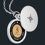 Elegant 5th Wood Wedding Anniversary Celebration Locket Necklace<br><div class="desc">Commemorate the 5th wedding anniversary with this elegant locket! Elegant black and white lettering on a light, faux wood grain background add a memorable touch for this special occasion and milestone. Customise with the happy couple's names, and dates for their wood anniversary. Design © W.H. Sim, All Rights Reserved. See...</div>