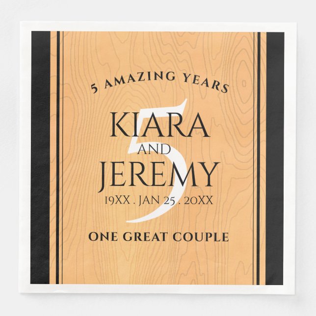 Elegant 5th Wood Wedding Anniversary Celebration Napkin (Front)
