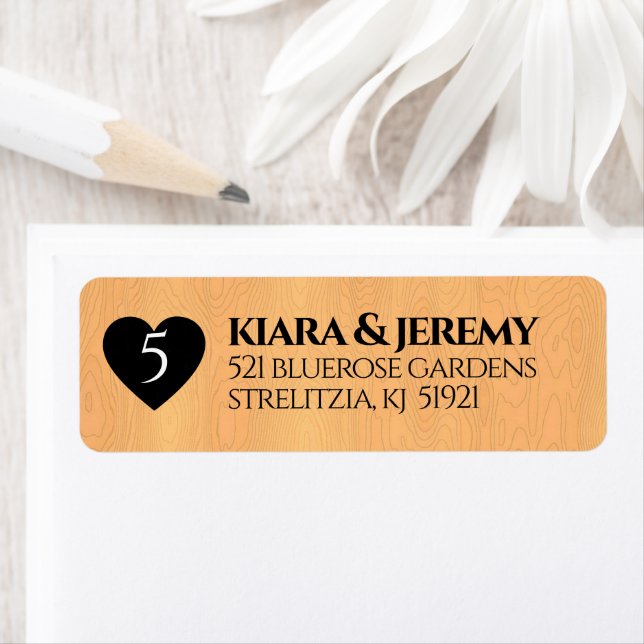 Elegant 5th Wood Wedding Anniversary Celebration Return Address Label (Insitu)