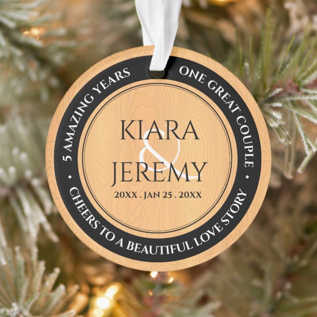 Elegant 5th Wood Wedding Anniversary Ornament (Tree)