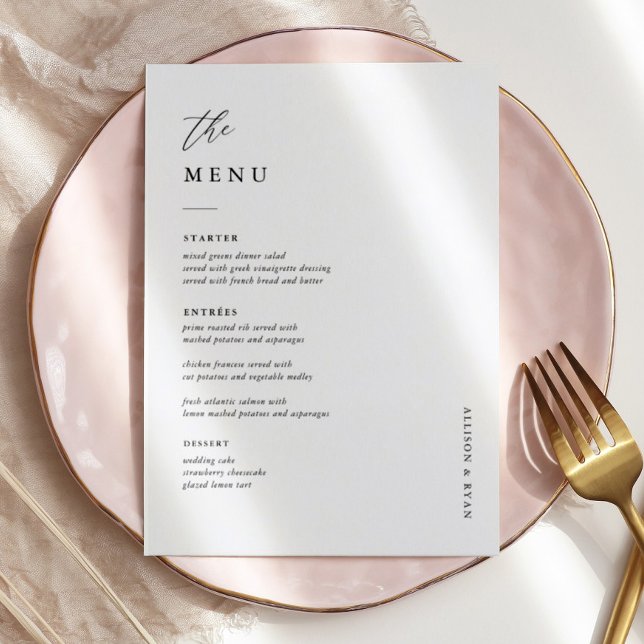 Elegant 5x7" Wedding Table Menu Cards Flat Menu (Creator Uploaded)