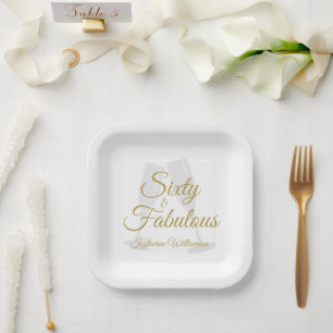 Elegant 60 and Fabulous Birthday Party White Gold  Paper Plate