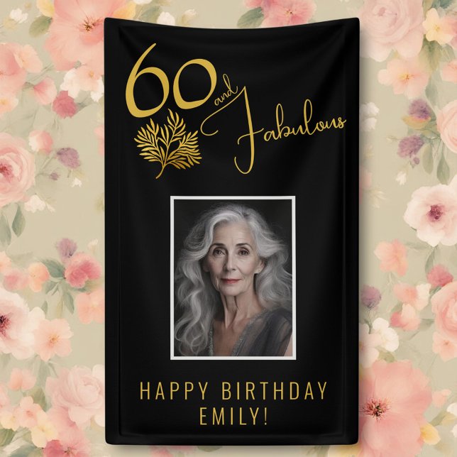 Elegant 60 and Fabulous Twigs 60th Birthday Photo Banner (Creator Uploaded)