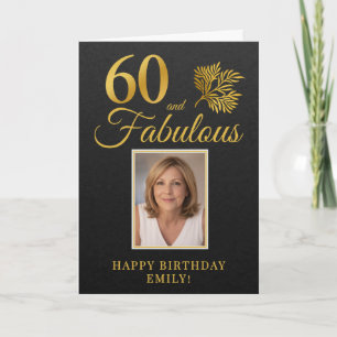 Elegant 60 and Fabulous Twigs 60th Birthday Photo Card
