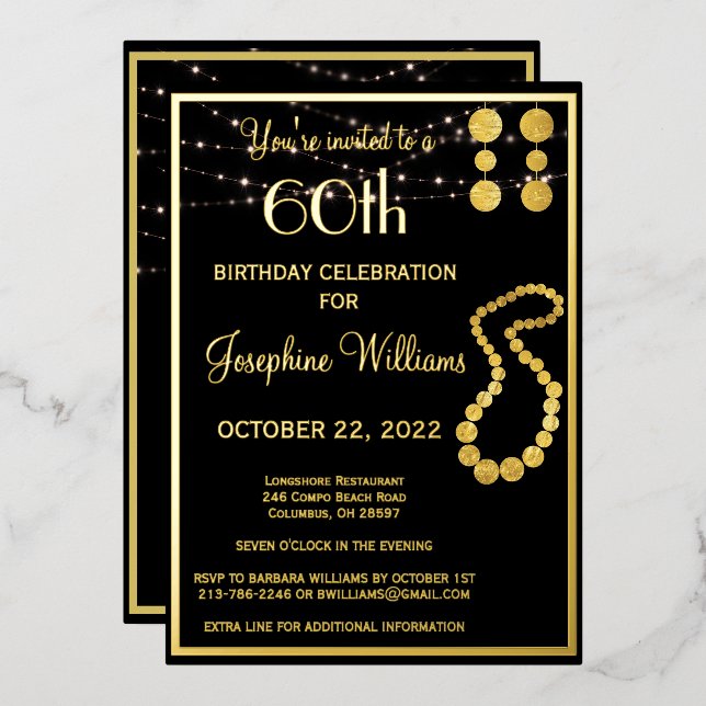 Elegant 60 Sixty Birthday Black REAL Gold   (Front/Back)