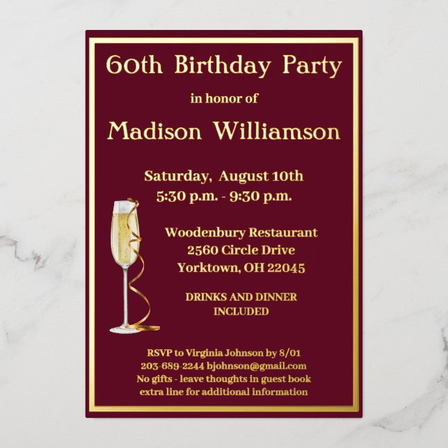 Elegant 60 Sixty Birthday Red REAL Gold    (Front)