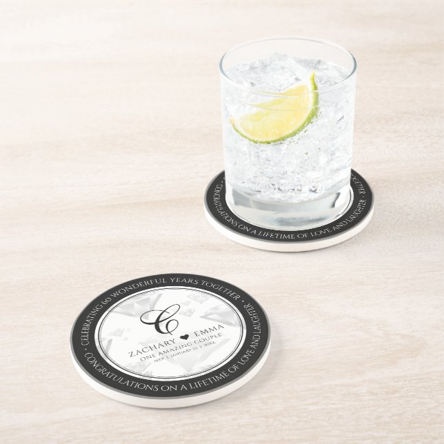 Elegant 60th 75th Diamond Wedding Anniversary Coaster (Side)