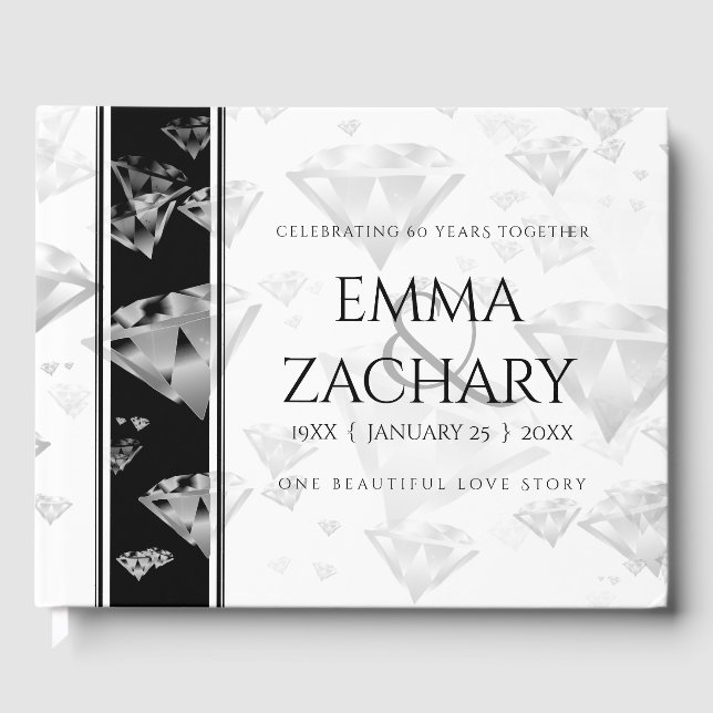 Elegant 60th 75th Diamond Wedding Anniversary Guest Book (Front)