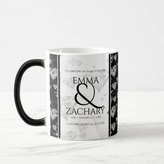 Elegant 60th 75th Diamond Wedding Anniversary Magic Mug (Left)