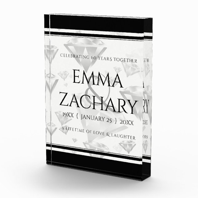 Elegant 60th 75th Diamond Wedding Anniversary Photo Block (Right)