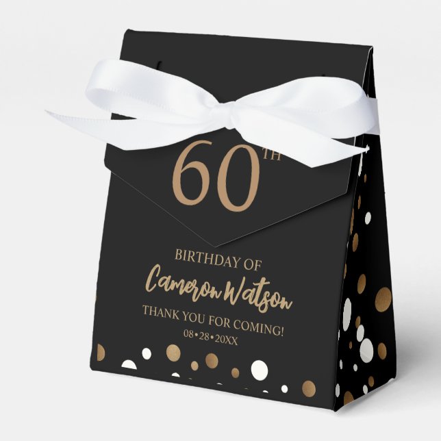 Elegant 60th birthday Black gold Confetti Custom Favour Box (Front Side)