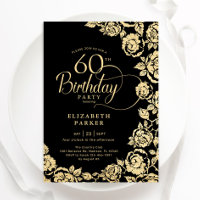 Elegant 60th Birthday Black Gold Roses