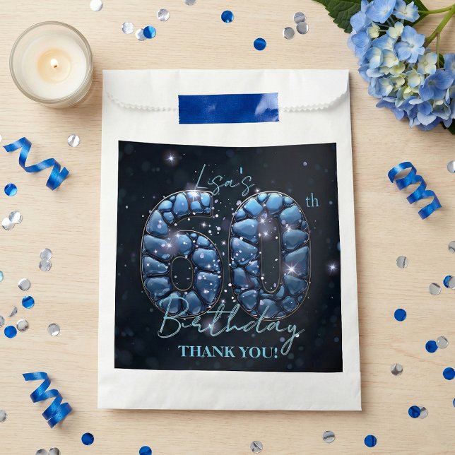 Elegant 60th Birthday Blue Gemstone Glamorous Favour Bag (Creator Uploaded)