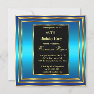 Elegant 60th Birthday Blue Ocean Gold Invitation