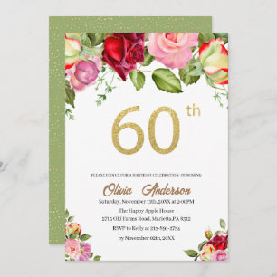 Elegant 60th Birthday Celebration Watercolor Glit Invitation