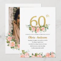 Elegant 60th  Birthday Celebration Watercolor Glit