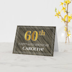 Elegant 60th Birthday: Faux Wood, Faux Gold Look Card
