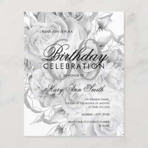 Elegant 60th Birthday Floral Silver White Invite Flyer