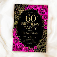 Elegant 60th Birthday Fuchsia Pink Black & Gold