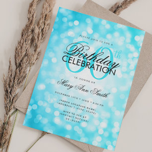 Elegant 60th Birthday Glam Turquoise Shimmer Light Invitation