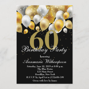 Elegant 60th Birthday Invitation Gold Balloons