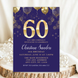 Elegant 60th Birthday Invitation with Gold Ballons