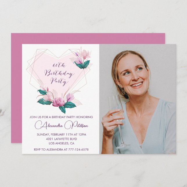 Elegant 60th birthday invitations Boho Photo (Front/Back)