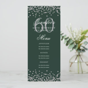 Elegant 60th Birthday Menu Silver Green Confetti Invitation