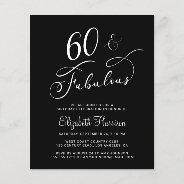 Elegant 60th Birthday Party Budget Invitation (Front)