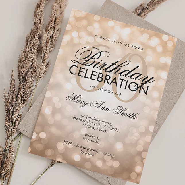 Elegant 60th Birthday Party Copper Glitter Lights Invitation (Elegant 60th Birthday Party Copper Glitter Lights Invitation)