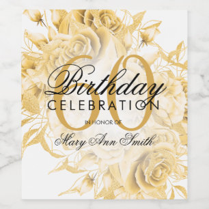 Elegant 60th Birthday Party Floral Gold  Wine Label