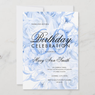Elegant 60th Birthday Party Floral Navy Blue  Invitation
