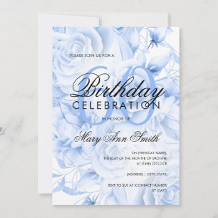 Elegant 60th Birthday Party Floral Navy Blue  Invitation