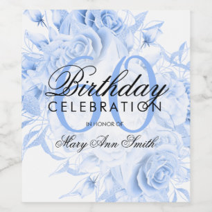 Elegant 60th Birthday Party Floral Navy Blue Wine Label