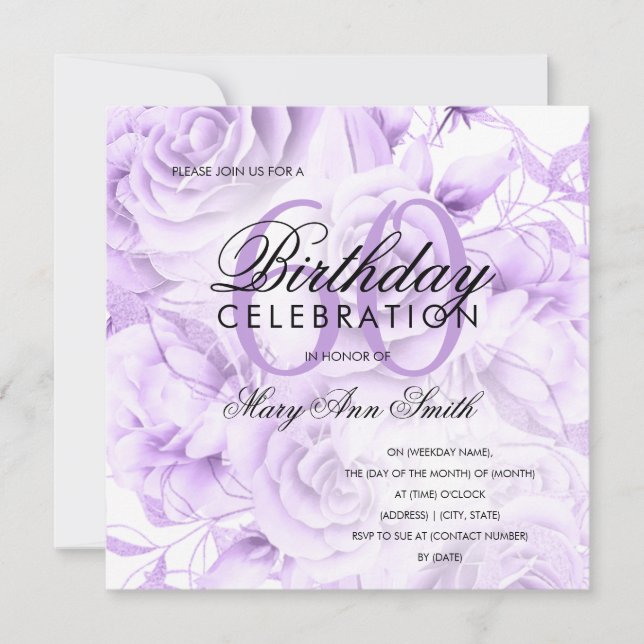 Elegant 60th Birthday Party Floral Purple  (Front)