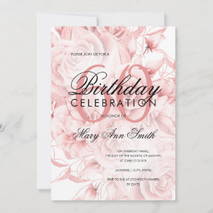 Elegant 60th Birthday Party Floral Rose Gold Invitation