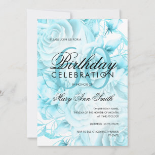 Elegant 60th Birthday Party Floral Teal Invitation