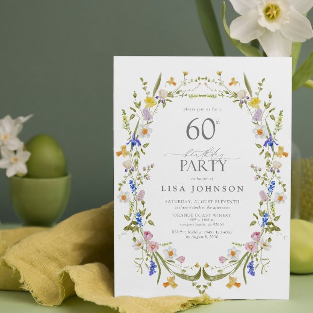 Elegant 60th Birthday Party Floral Watercolor Invitation (Easily personalize this beautiful birthday invitation for a memorable milestone!)
