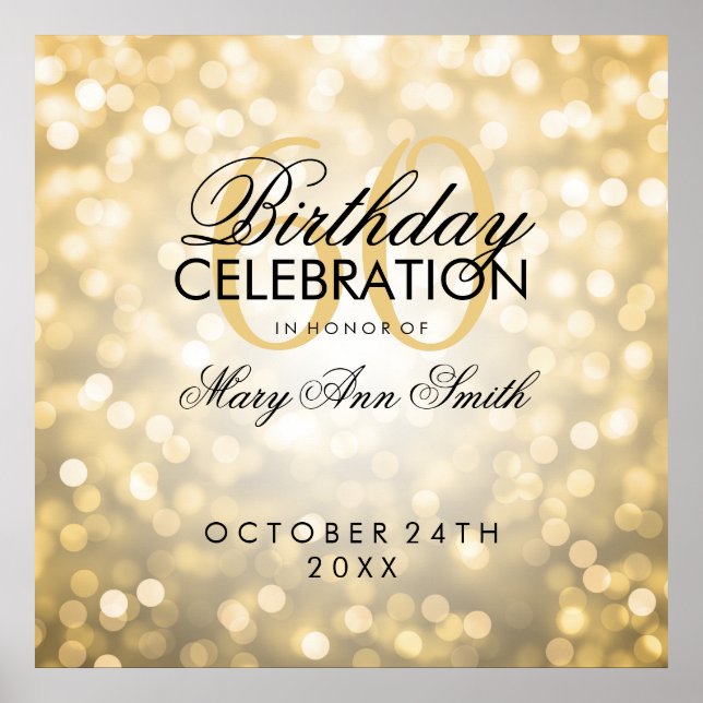 Elegant 60th Birthday Party Glitter Lights Gold Poster (Front)