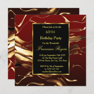 Elegant 60th Birthday Party Gold Burgundy Black Invitation