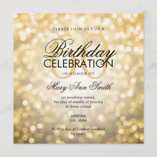 Elegant 60th Birthday Party Gold Glitter Lights Invitation