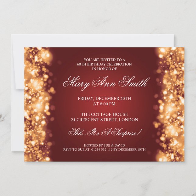 Elegant 60th Birthday Party Gold Sparkling Lights Invitation (Front)