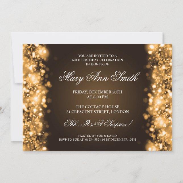 Elegant 60th Birthday Party Gold Sparkling Lights Invitation (Front)