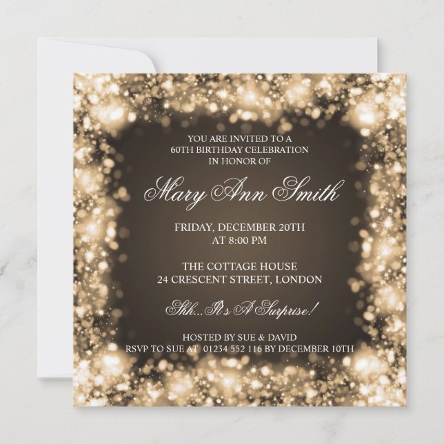 Elegant 60th Birthday Party Gold Sparkling Lights Invitation (Front)