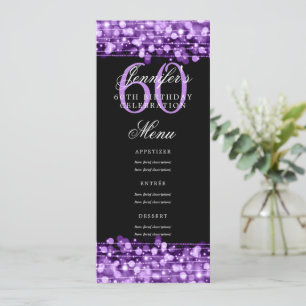 Elegant 60th Birthday Party Menu Purple Lights Invitation