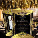 Elegant 60th Birthday Party Photo Gold Black Invitation<br><div class="desc">Add your photo. Elegant 60th Gold Black Diamond Images Birthday Party . You can change the age! Customise with your own details.</div>