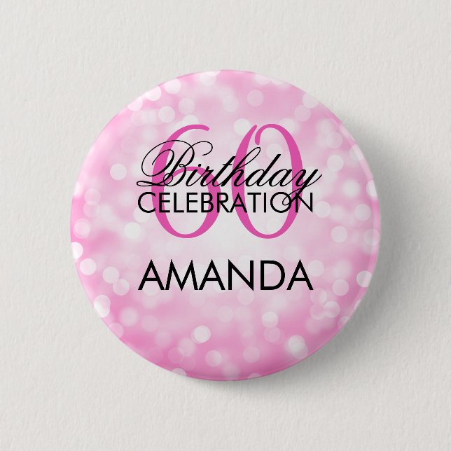 Elegant 60th Birthday Party Pink Glitter Lights 6 Cm Round Badge (Front)
