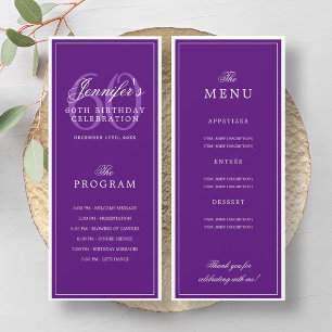 Elegant 60th Birthday Party Program Menu Purple