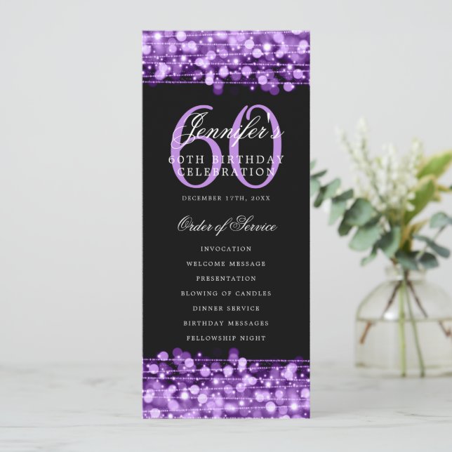 Elegant 60th Birthday Party Program Purple  (Standing Front)